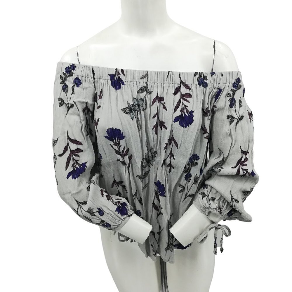 ASTR The Label Off the Shoulder Floral Gray Blouse Size M Boho Lightweight Bow